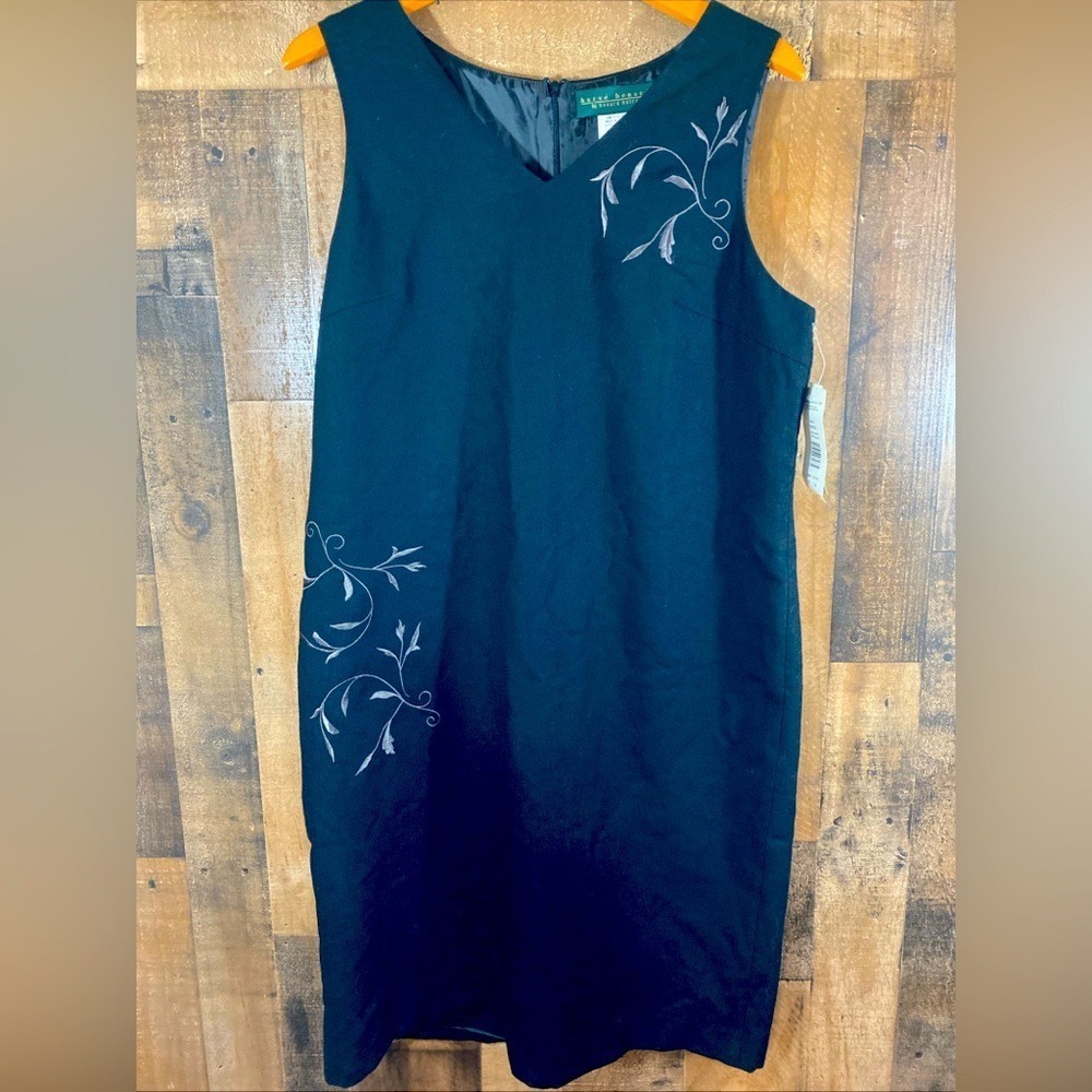 Harve Bernard Embroidered Wool Blend Shift Dress Zipper Women Size 14 Black NWT